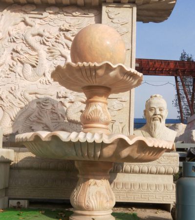 公园广场晚霞红石大风水球喷泉雕塑