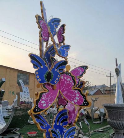 园林户外不锈钢彩绘群飞的蝴蝶雕塑