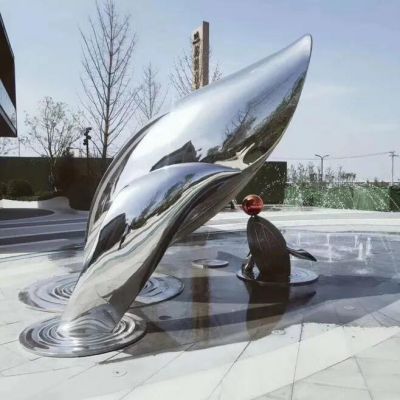 镜面户外不锈钢景观抽象创意景观鲸鱼雕塑
