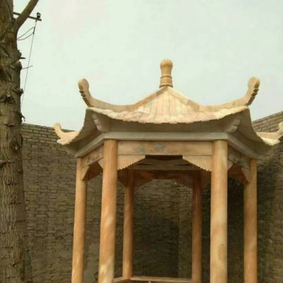 晚霞红大理石石雕公园凉亭雕塑