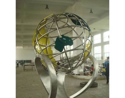 商厦创意个性不锈钢抽象镂空地球仪雕塑