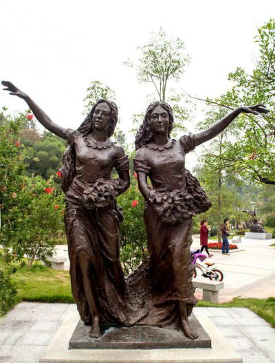 公园现代铜雕挥手的女孩铜雕