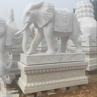 企业汉白玉石雕招财大象雕塑
