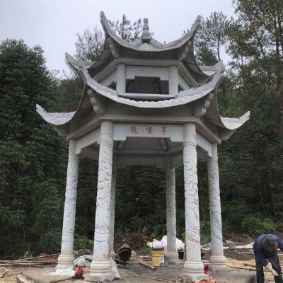 山区寺庙户外双层斗拱顶青石仿古凉亭