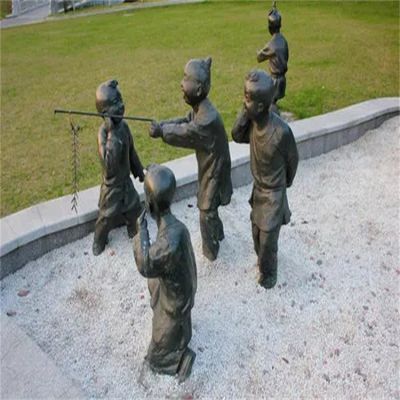 公园小区摆放玻璃钢仿铜童趣儿童放鞭炮人物情景小品雕塑