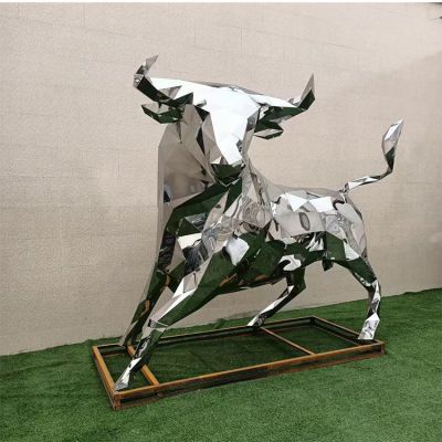 广场不锈钢切面抽象牛动物雕塑