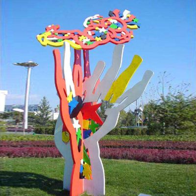广场草地装饰喷漆不锈钢剪影手型树景观雕塑
