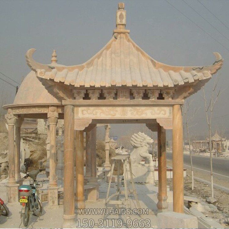 大理石雕刻古建筑小区花园摆放休闲下棋乘凉石亭雕塑