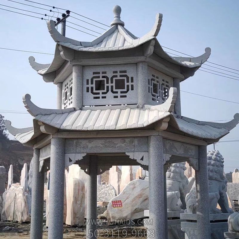 花园广场摆放双层仿古建凉亭雕塑