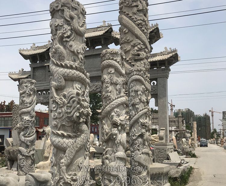 寺院景观摆放石雕龙柱摆件雕塑