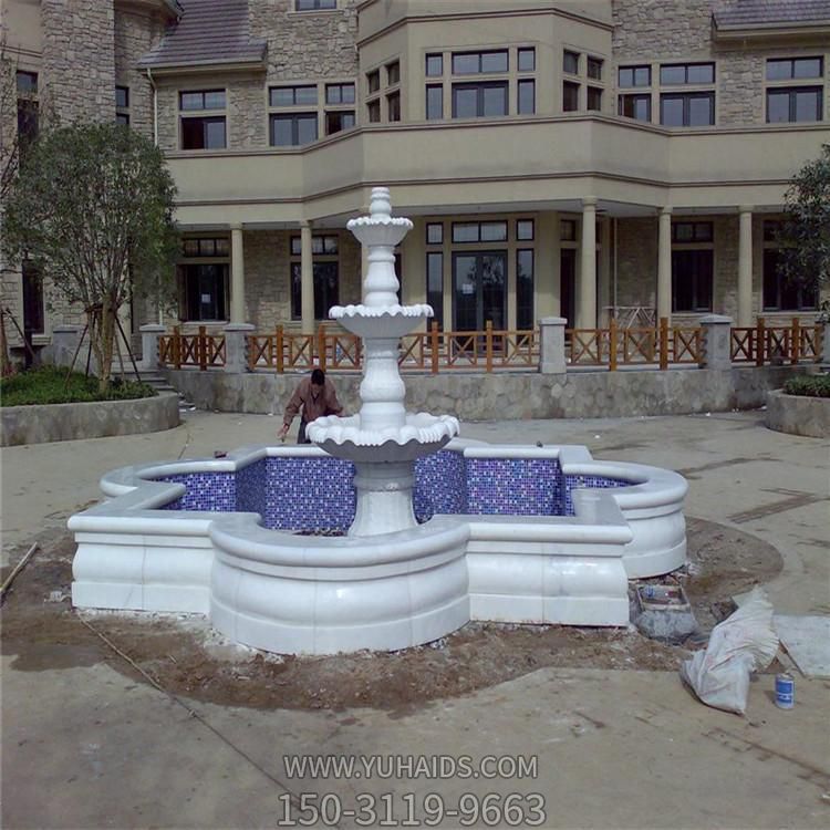 别墅装饰汉白玉雕刻三层欧式流水喷泉雕塑
