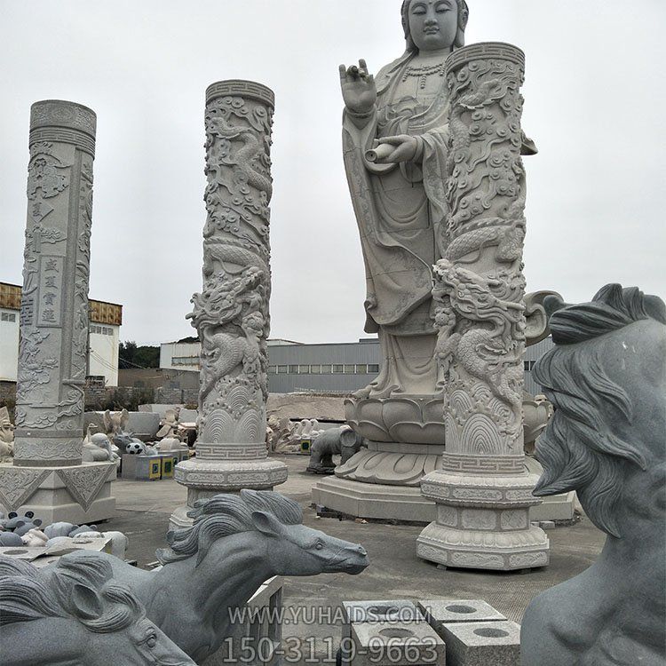 青石浮雕盘龙石柱景点寺庙广场装饰园林雕塑