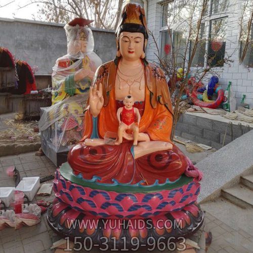 寺庙玻璃钢彩绘送子观音雕塑
