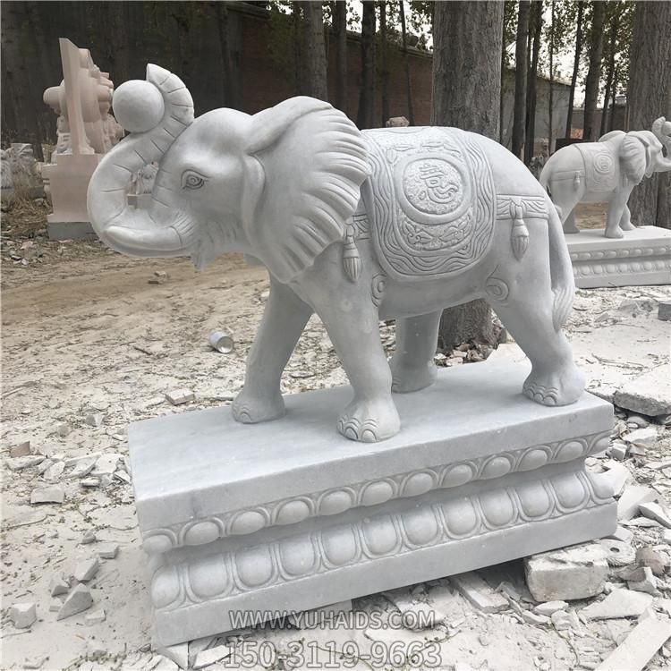 大理石石雕户外园林动物景观大象雕塑
