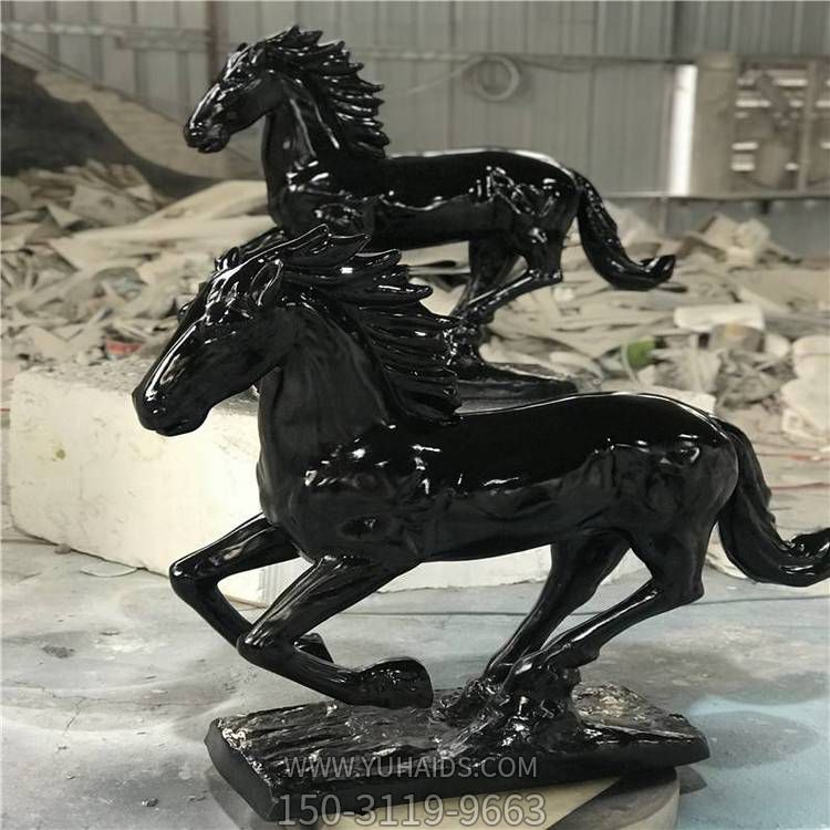 室内家用玻璃钢奔跑的黑色骏马摆件雕塑
