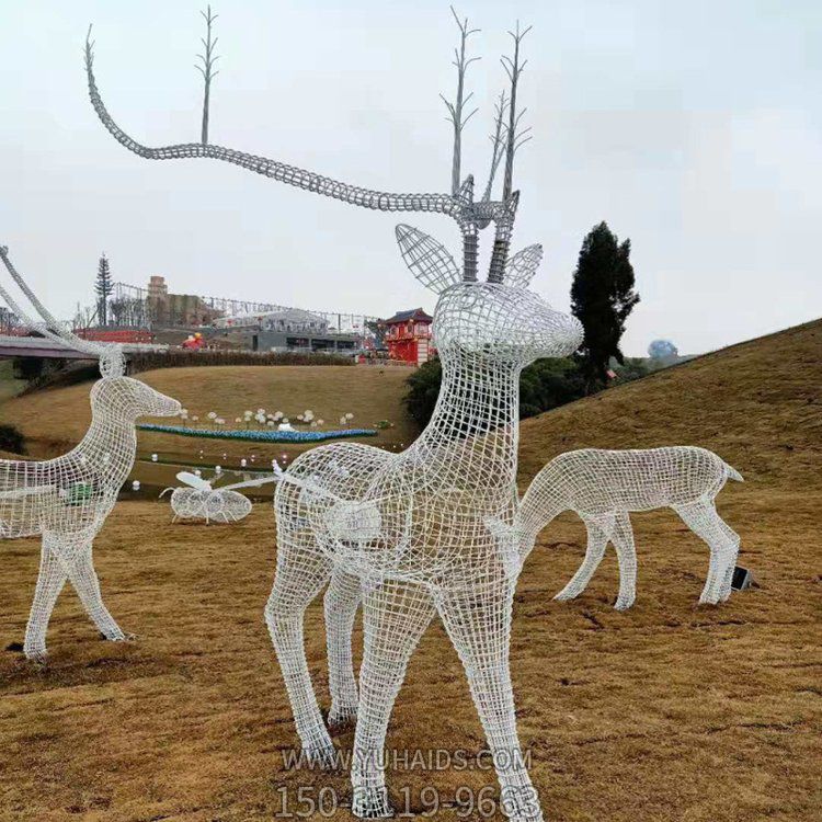 不锈钢铁艺镂空梅花鹿雕塑 园林草地装饰小品