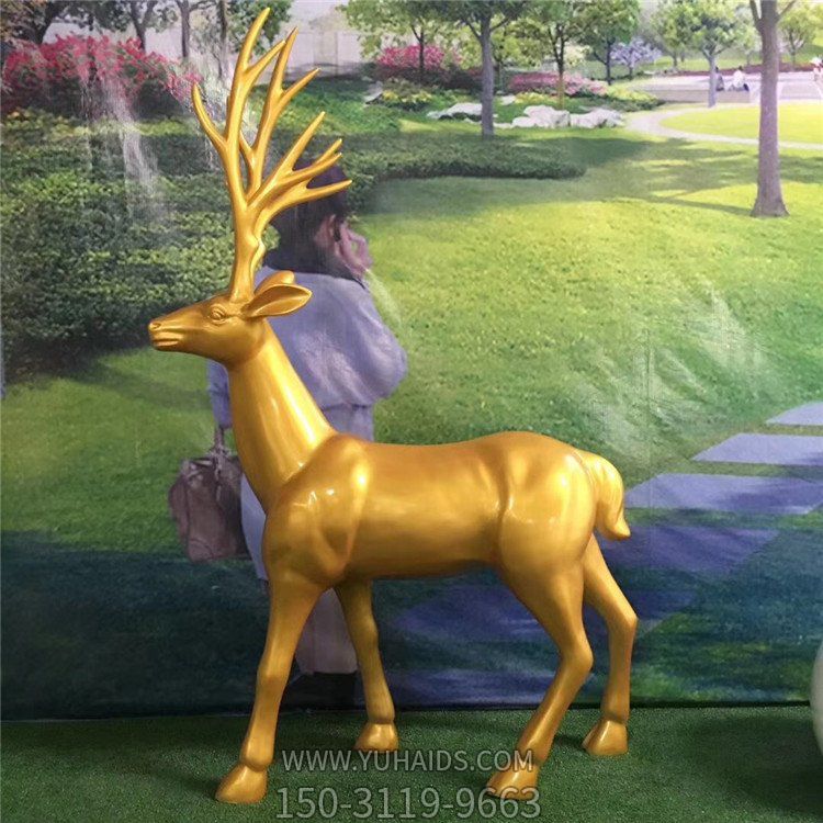 玻璃钢喷漆园林景观梅花鹿雕塑