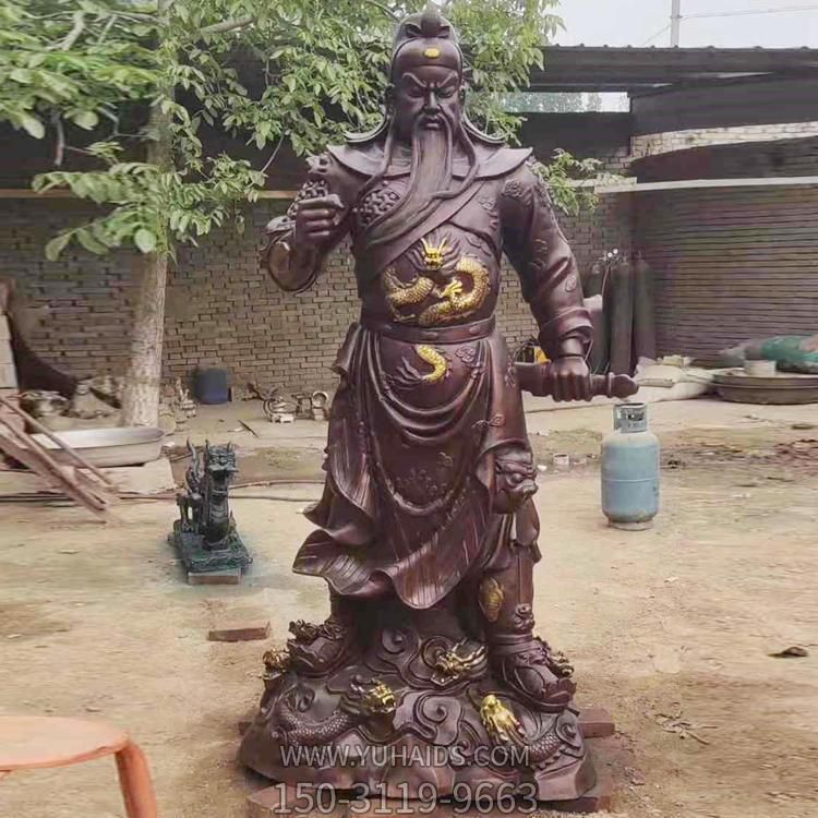 玻璃钢仿铜关公站立雕像  寺庙供奉神像雕塑