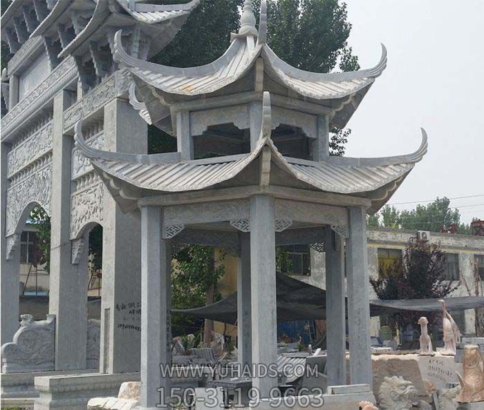 景区公园户外装饰青石双层休息凉亭石雕雕塑