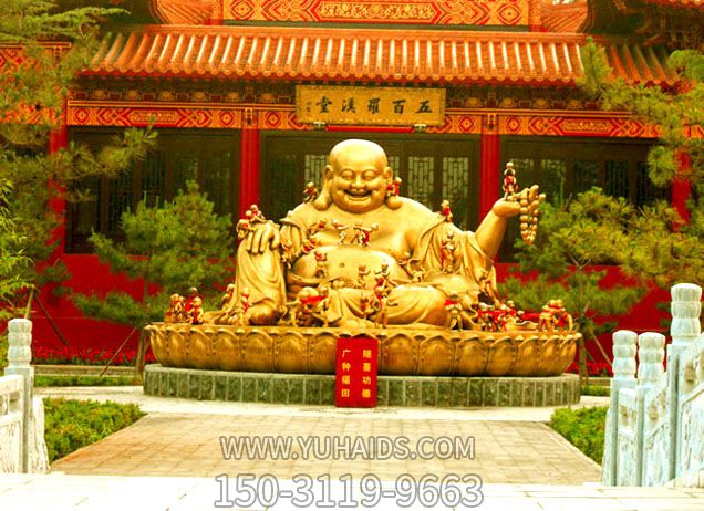 户外大型景观不锈钢喷金烤漆弥勒佛雕塑