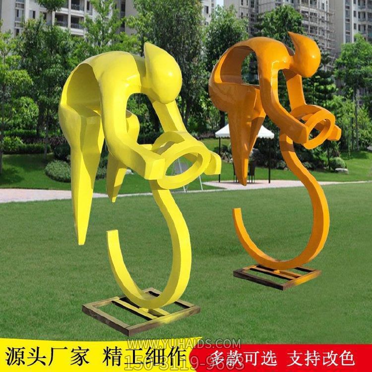 公园不锈钢抽象创意运动骑自行车的人物雕塑
