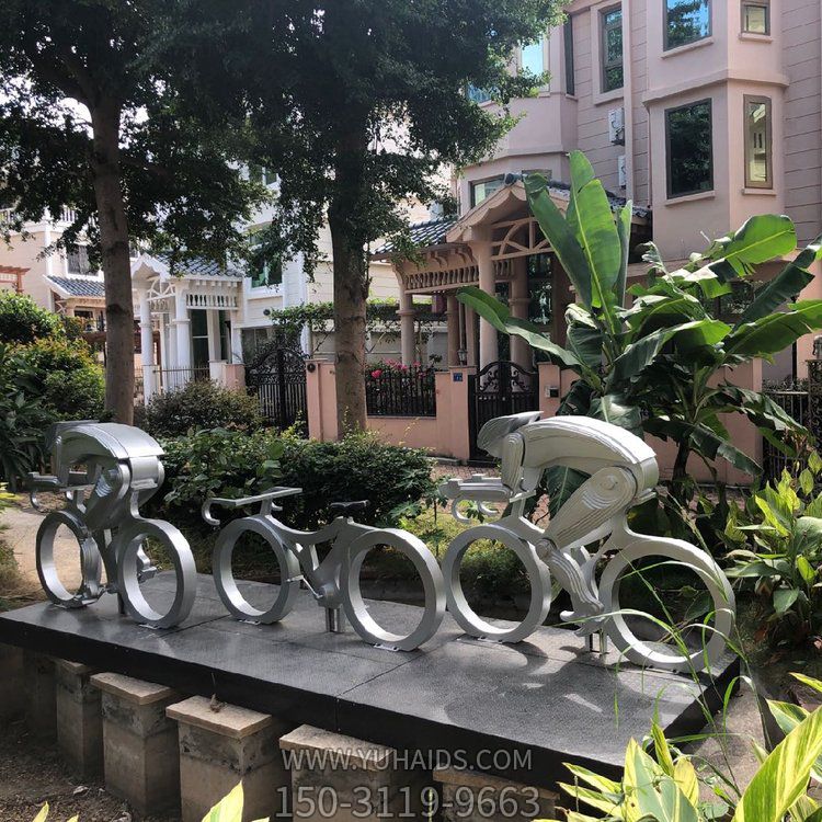 城市景观 脚踩共享联动单车装置 骑行人力自行车不锈钢动态雕塑
