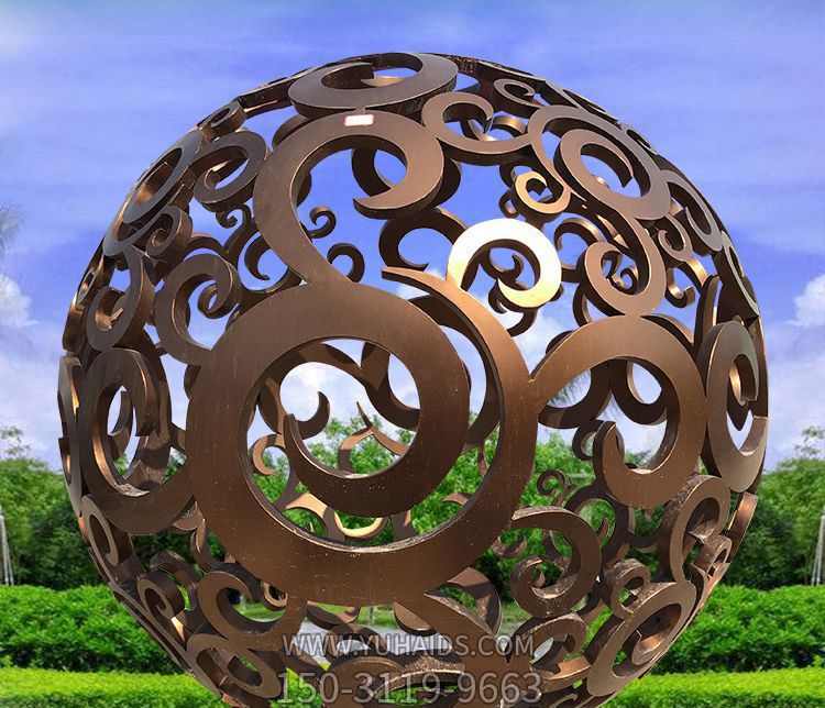 广场创意不锈钢喷金烤漆镂空球雕塑