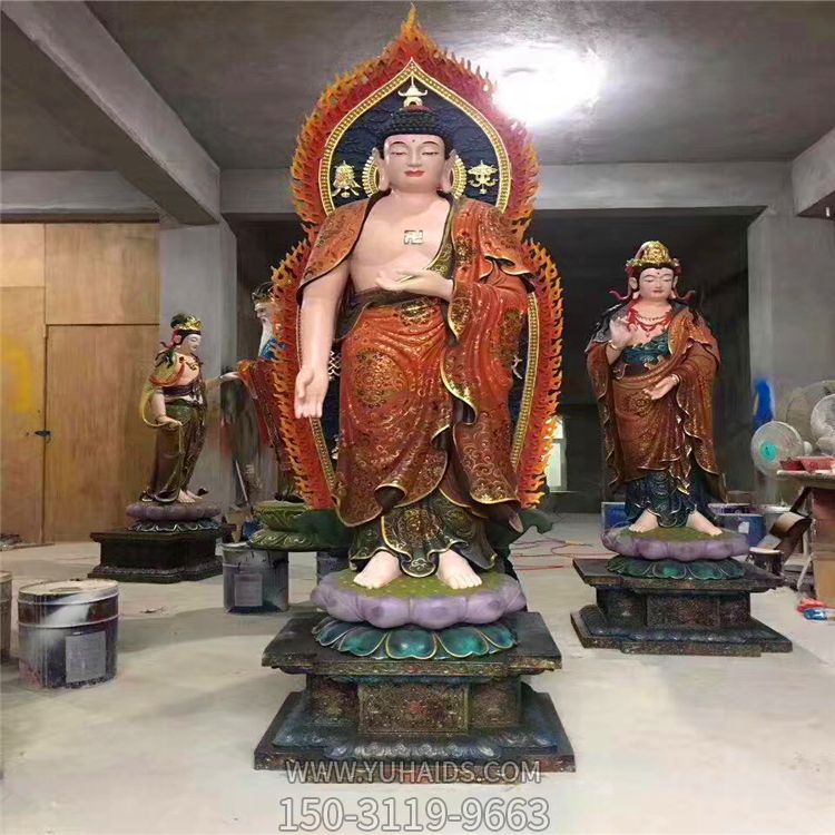 寺庙供奉神佛玻璃钢三圣雕塑