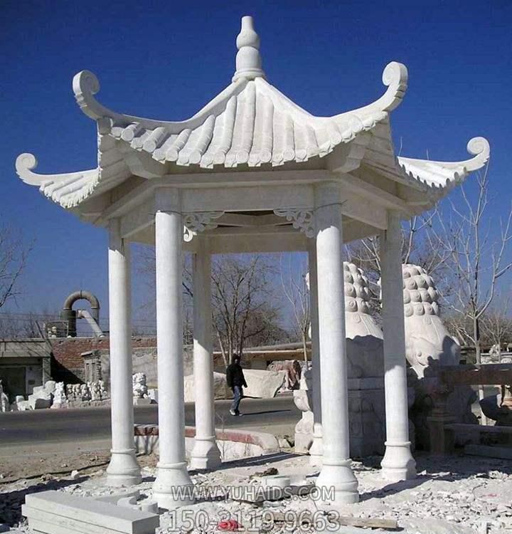 中式户外园林大理石石雕六角凉亭雕塑
