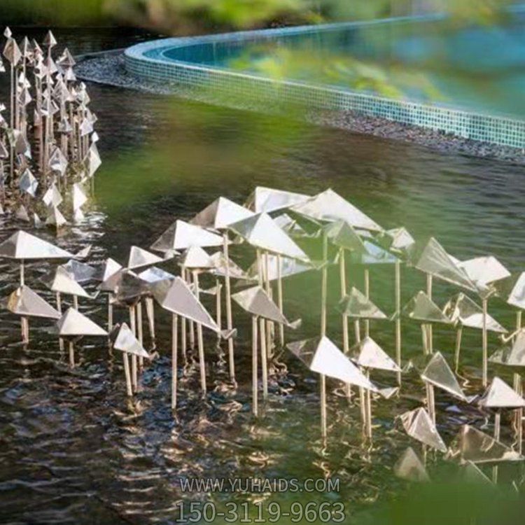 喷泉水景不锈钢几何抽象园林小鱼摆件雕塑
