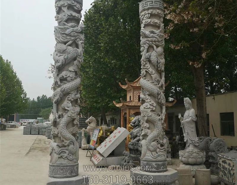 寺庙门前装饰石雕龙柱雕刻雕塑