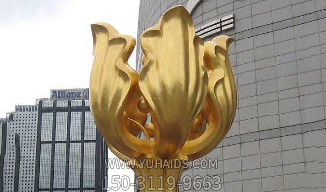 广场创意不锈钢金色紫荆花雕塑