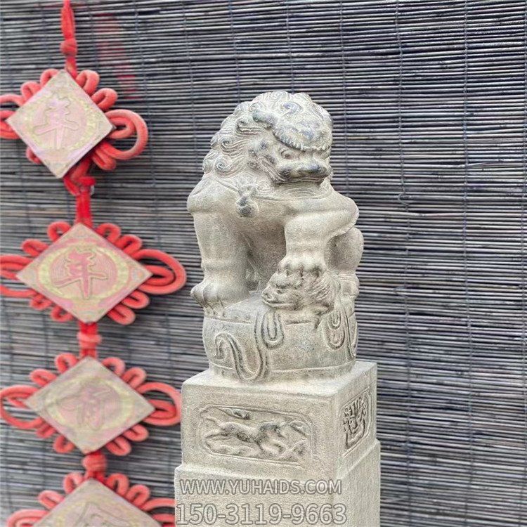 饭店装饰大理石做旧石狮子中式拴马柱雕塑