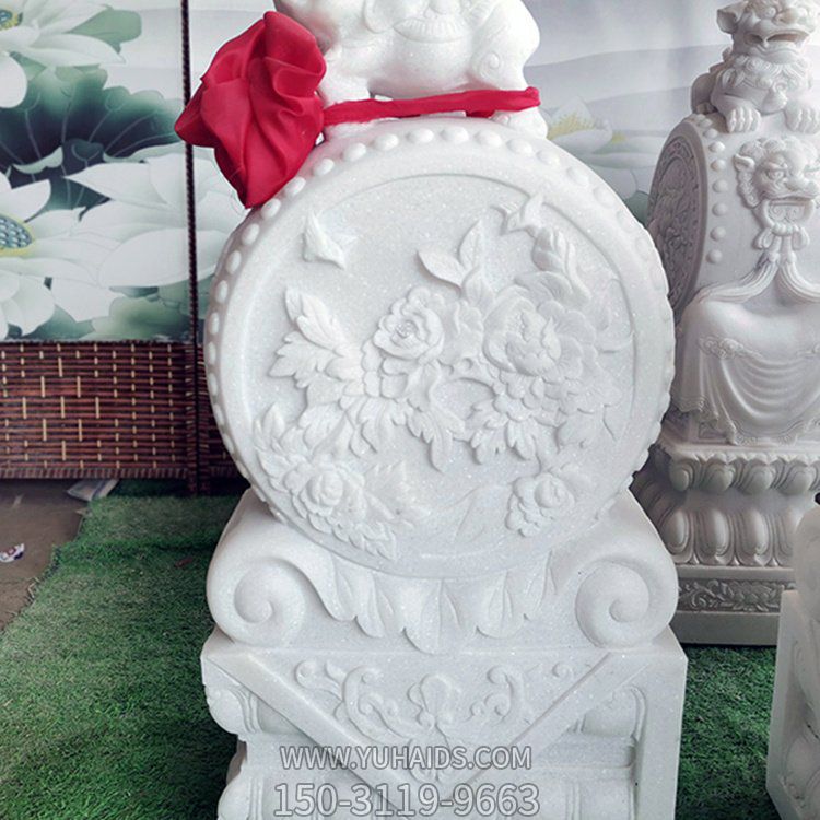 汉白玉浮雕小象石雕门墩一对   镇宅门口石鼓招财摆件雕塑