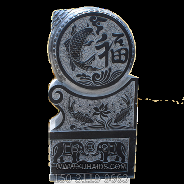 青石鱼纹吉祥福门墩抱鼓石雕塑