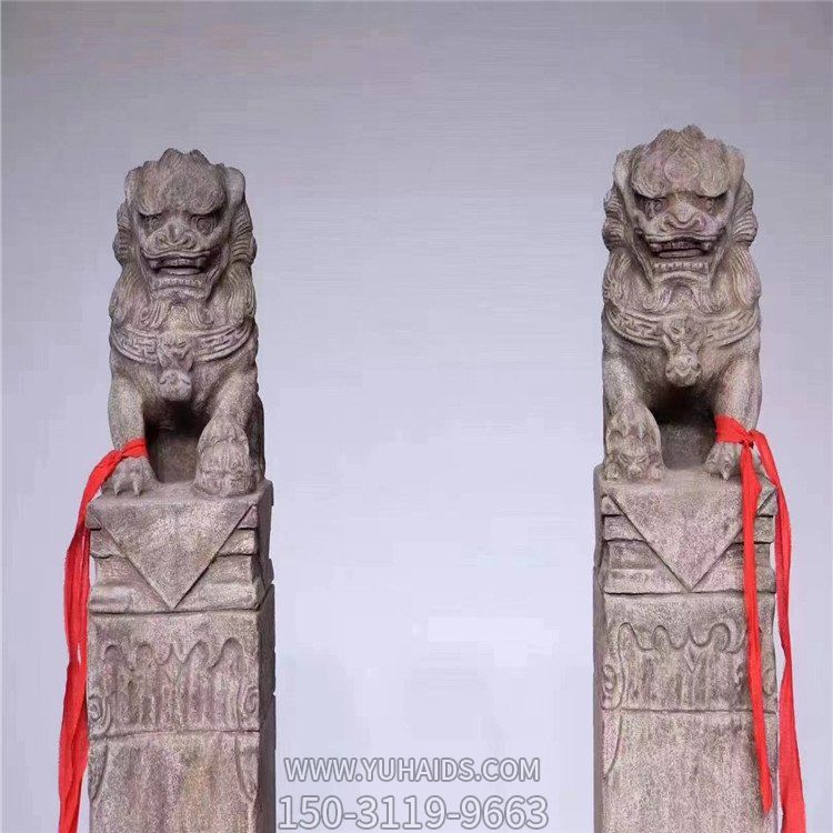 别墅庭院装饰大理石做旧雕刻狮子拴马柱雕塑