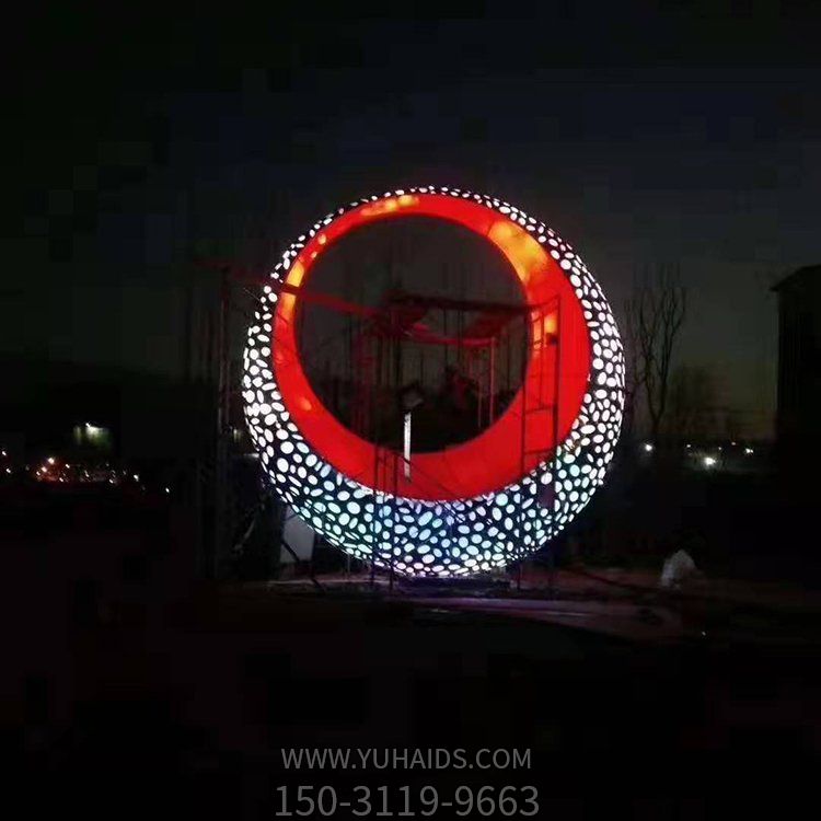 城市广场不锈钢镂空圆环雕塑亮化景观摆件
