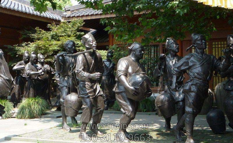 庭院挑酒缸的铜雕人物景观酒文化雕塑