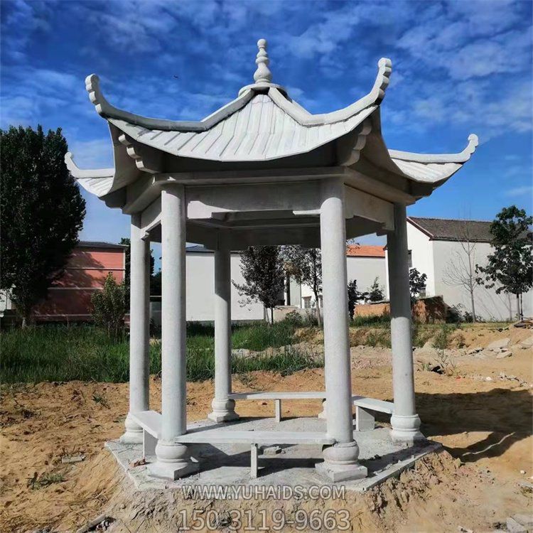 天然青石雕刻复古六角凉亭村口庭院摆件雕塑