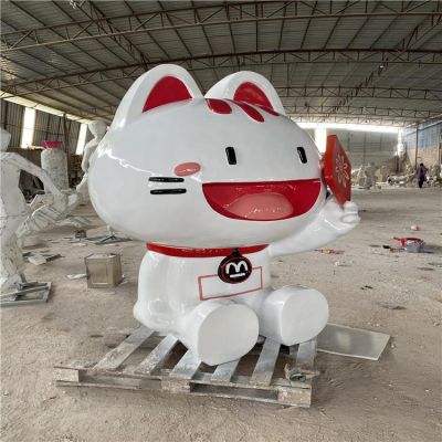 户外园林玻璃钢卡通小猫雕塑