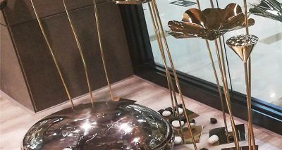 室内花园不锈钢装饰品莲花莲蓬鹅卵石雕塑