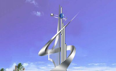 不锈钢镜面抽象创意户外景观腾飞雕塑