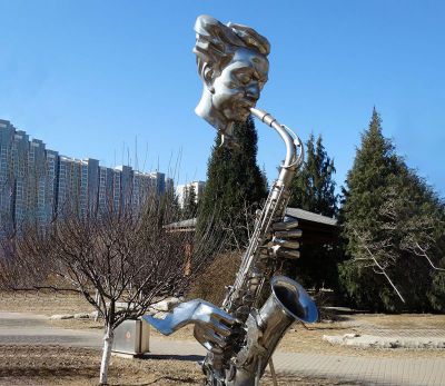 公园不锈钢抽象吹萨克斯头像吹奏雕塑