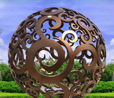 广场创意不锈钢喷金烤漆镂空球雕塑