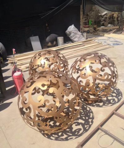 公园不锈钢喷金烤漆镂空球雕塑