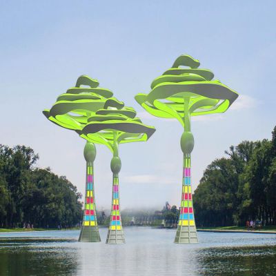 大型灯光不锈钢创意花朵水池园林景观雕塑