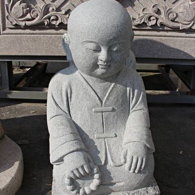 大理石石雕户外园林景区寺庙拿佛珠的小沙弥雕塑