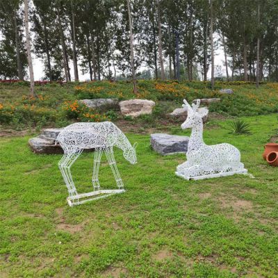 不锈钢金属拉丝户外园林动物照明小鹿雕塑
