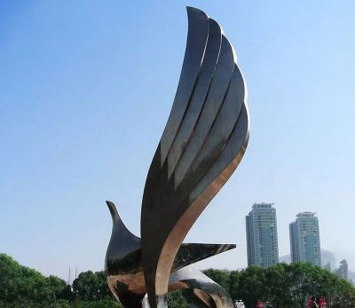 公园广场不锈钢镜面切面工艺装饰翅膀雕塑