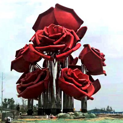 园林户外摆放不锈钢烤漆大型仿真玫瑰花景观雕塑